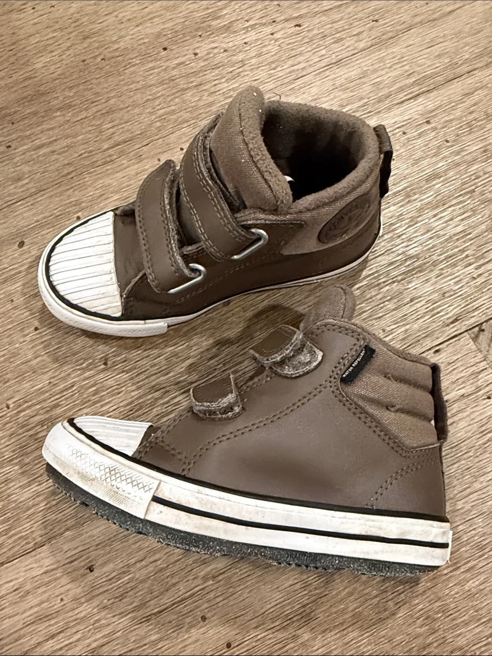 Kids Converse Brown Leather High-Top Velcro Sneakers- Fleece Lined